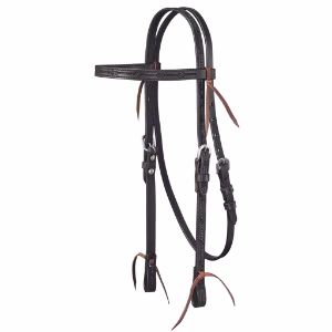 Barbed Wire Tooled Browband Headstall Black