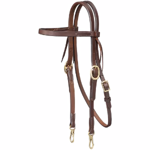 Harness Leather Browband Headstall with Snap Ends